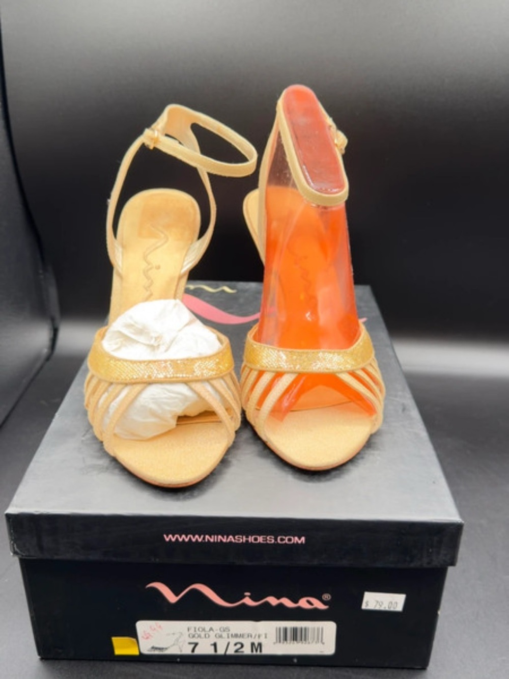 Nina Gold Strappy Ankle Strap Sandals - Women